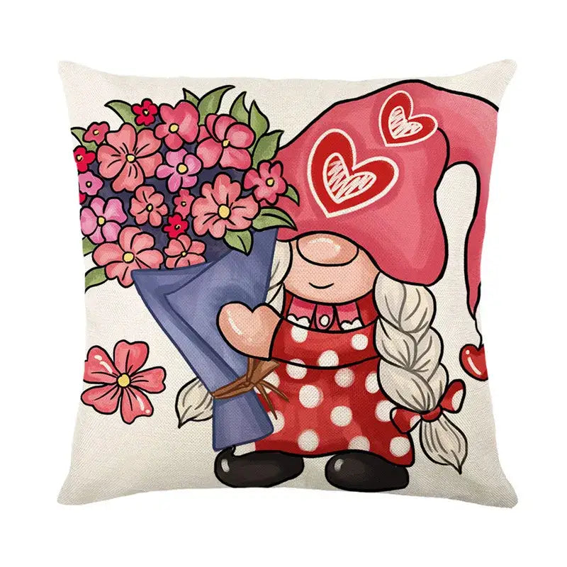 Cartoon cat linen pillowcase red teacup design living room cushion
