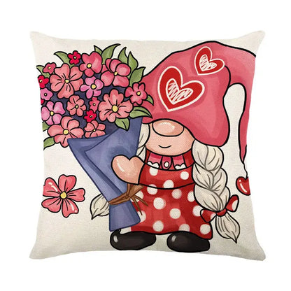Cartoon cat linen pillowcase red teacup design living room cushion