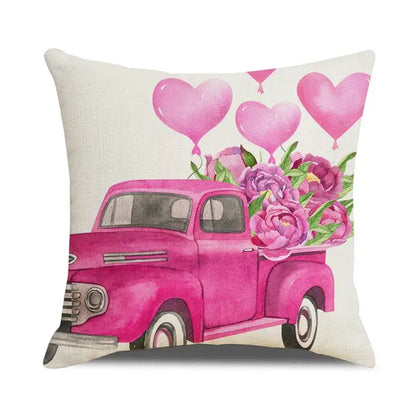 Cartoon cat linen pillowcase red teacup design living room cushion