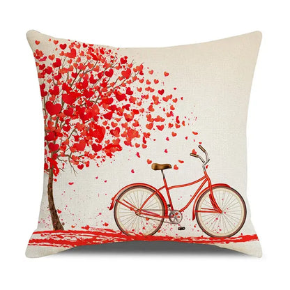 Cartoon cat linen pillowcase red teacup design living room cushion