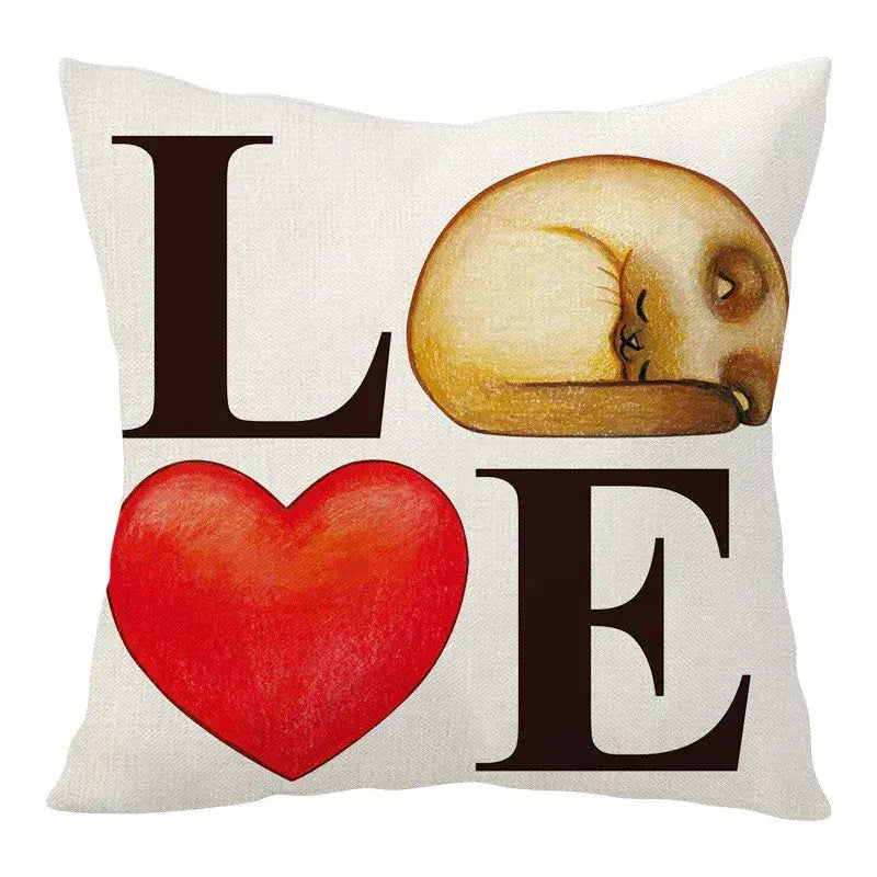 Cartoon cat linen pillowcase red teacup design living room cushion