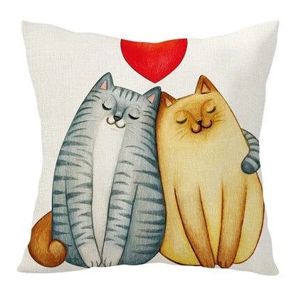 Cartoon cat linen pillowcase red teacup design living room cushion