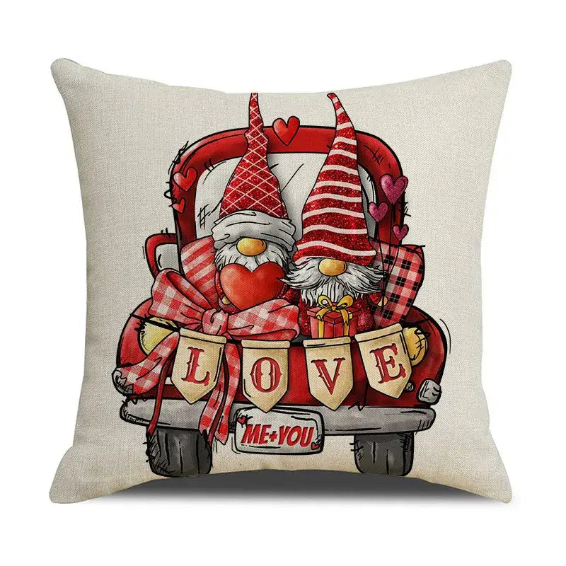 Cartoon cat linen pillowcase red teacup design living room cushion