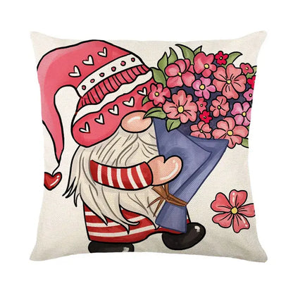 Cartoon cat linen pillowcase red teacup design living room cushion