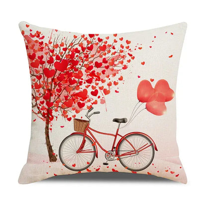 Cartoon cat linen pillowcase red teacup design living room cushion