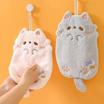 Cartoon cat pink & gray microfiber hand towel kitchen cleaning cloth