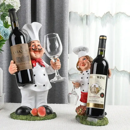 Cartoon chef resin wine rack kitchen decor storage holder