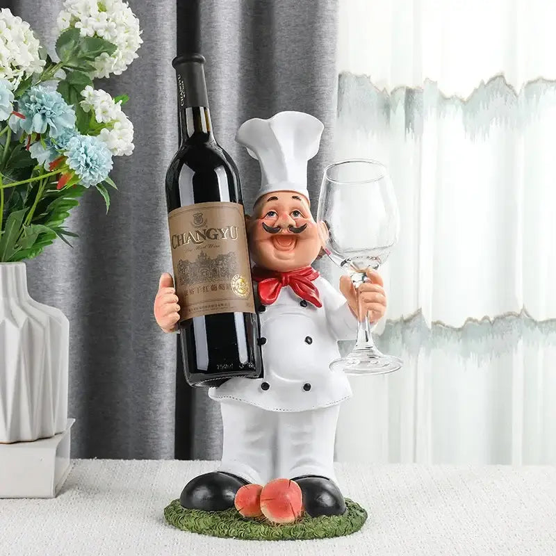 Cartoon chef resin wine rack kitchen decor storage holder