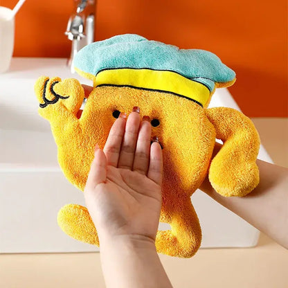 Cartoon chef yellow & red microfiber hand towel kitchen wall hooks