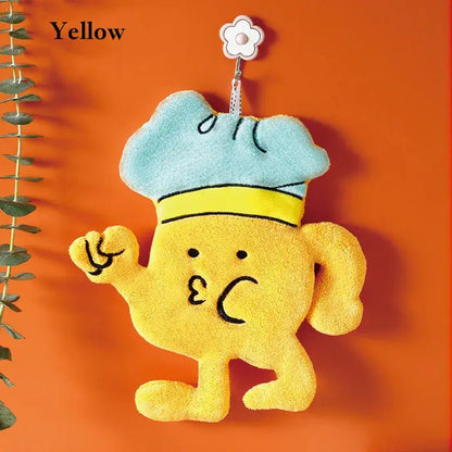 Cartoon chef yellow & red microfiber hand towel kitchen wall hooks