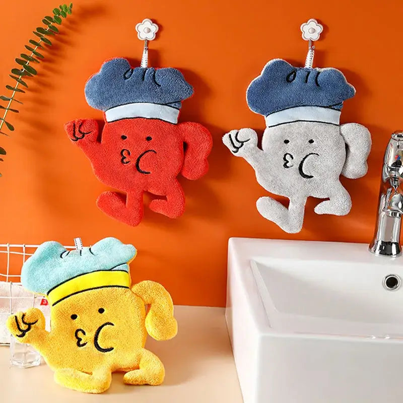 Cartoon chef yellow & red microfiber hand towel kitchen wall hooks