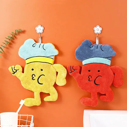Cartoon chef yellow & red microfiber hand towel kitchen wall hooks