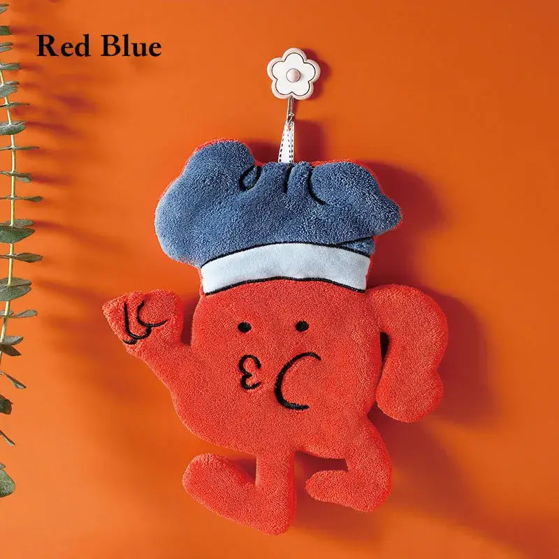 Cartoon chef yellow & red microfiber hand towel kitchen wall hooks