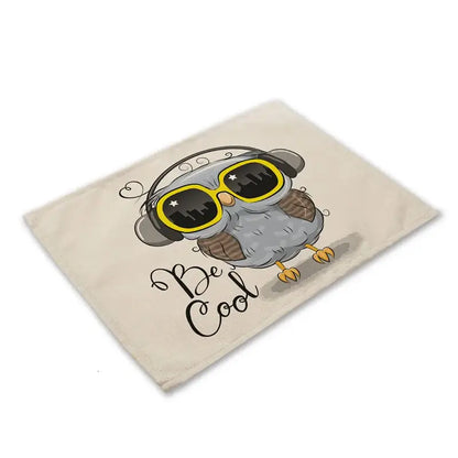 Cartoon cute owl animal dining table placemats set of 6 kitchen mats