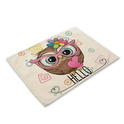 Cartoon cute owl animal dining table placemats set of 6 kitchen mats