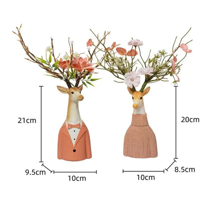 Cartoon deer vase beige & orange resin handicraft living room decor