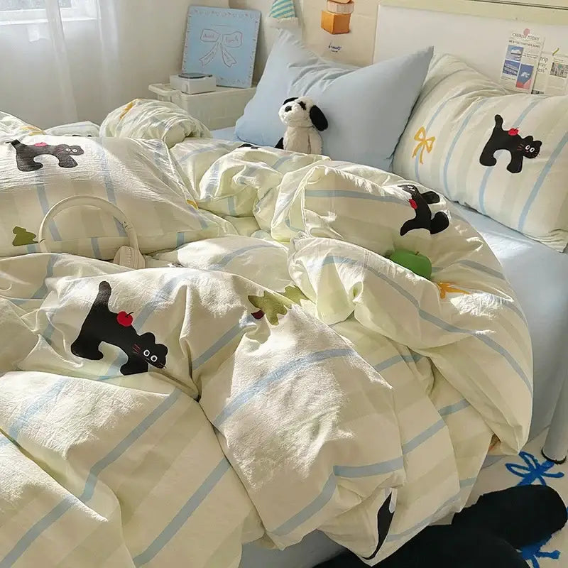 Cartoon dog and cupcake cream cotton fitted sheet set bedroom bedding