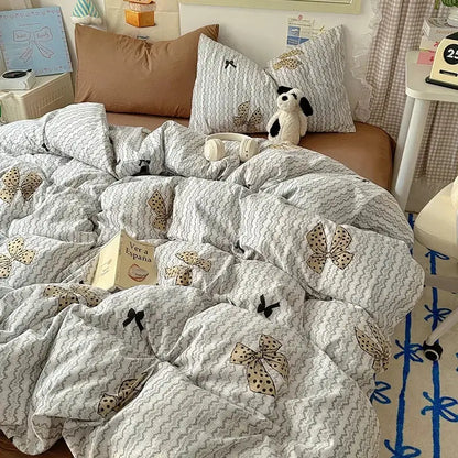 Cartoon dog and cupcake cream cotton fitted sheet set bedroom bedding