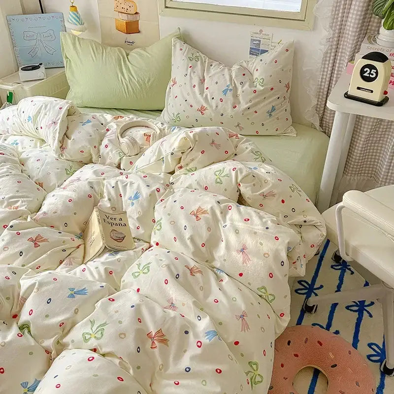 Cartoon dog and cupcake cream cotton fitted sheet set bedroom bedding