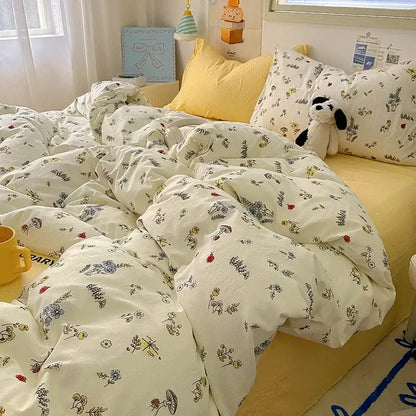 Cartoon dog and cupcake cream cotton fitted sheet set bedroom bedding