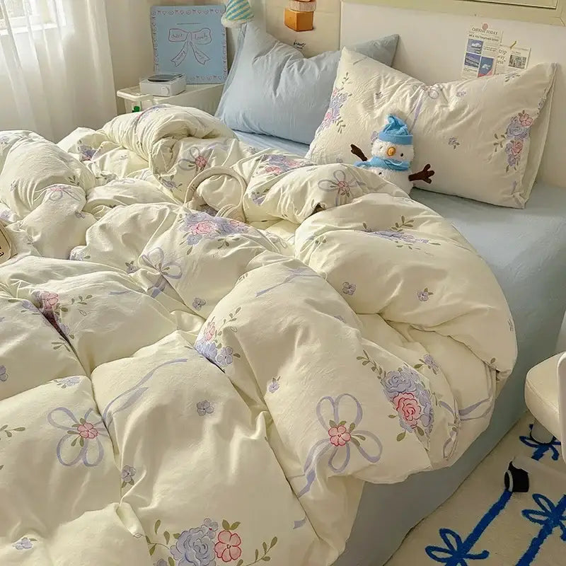 Cartoon dog and cupcake cream cotton fitted sheet set bedroom bedding