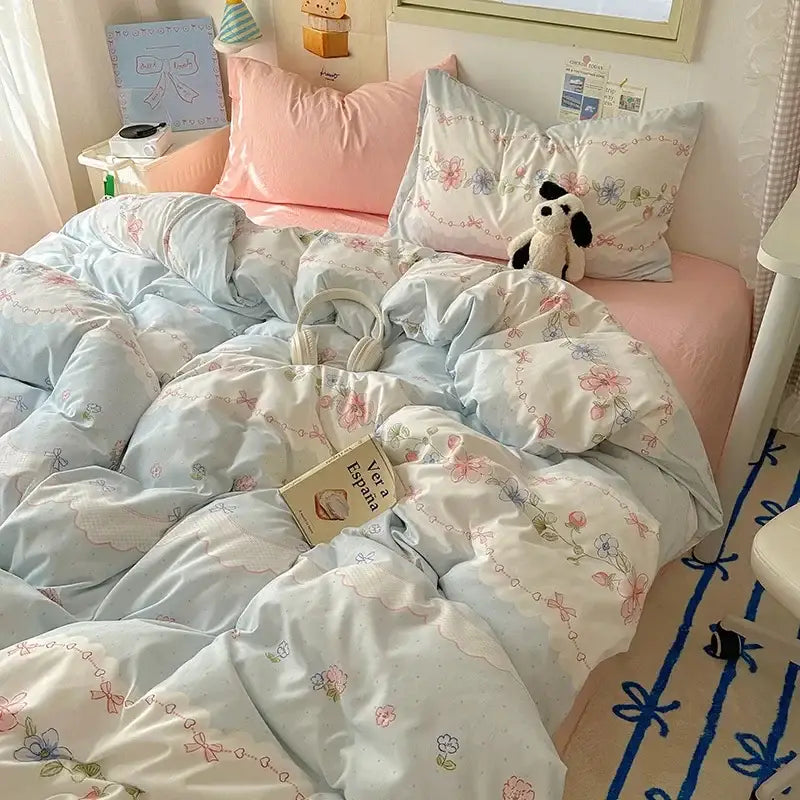 Cartoon dog and cupcake cream cotton fitted sheet set bedroom bedding