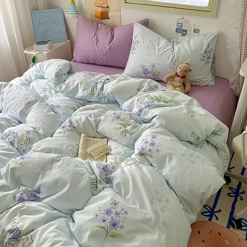 Cartoon dog and cupcake cream cotton fitted sheet set bedroom bedding