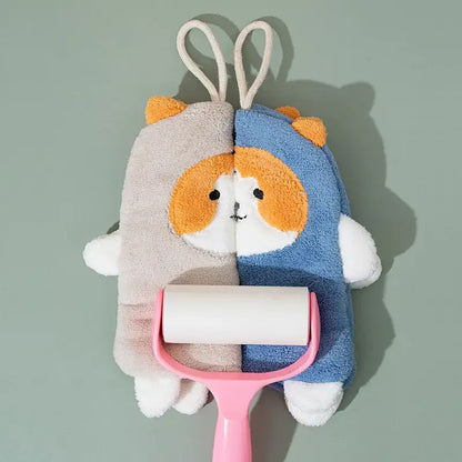 Cartoon dog coral velvet hand towels gray & white bathroom glove
