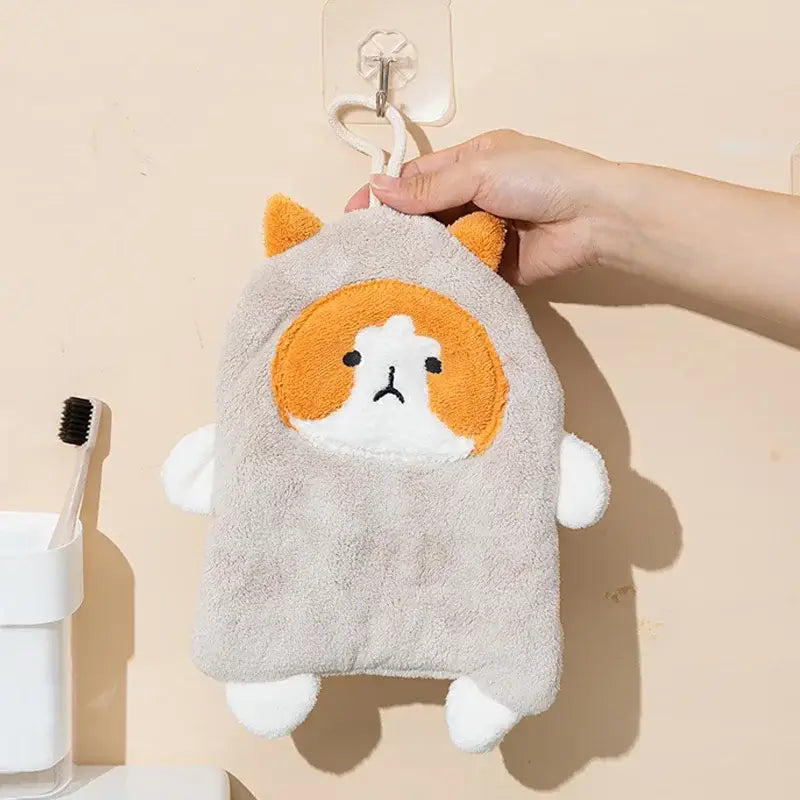 Cartoon dog coral velvet hand towels gray & white bathroom glove