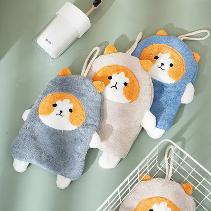 Cartoon dog coral velvet hand towels gray & white bathroom glove