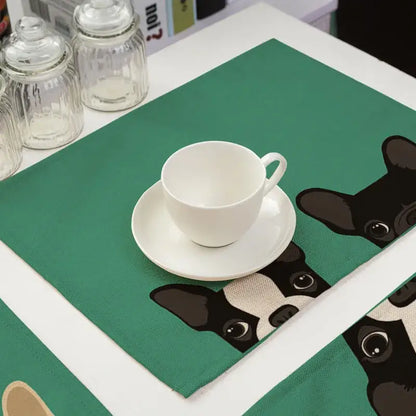 Cartoon dog pattern cotton linen table mats dining room set of 4