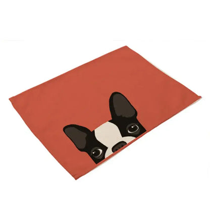 Cartoon dog pattern cotton linen table mats dining room set of 4