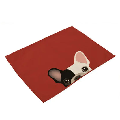 Cartoon dog pattern cotton linen table mats dining room set of 4