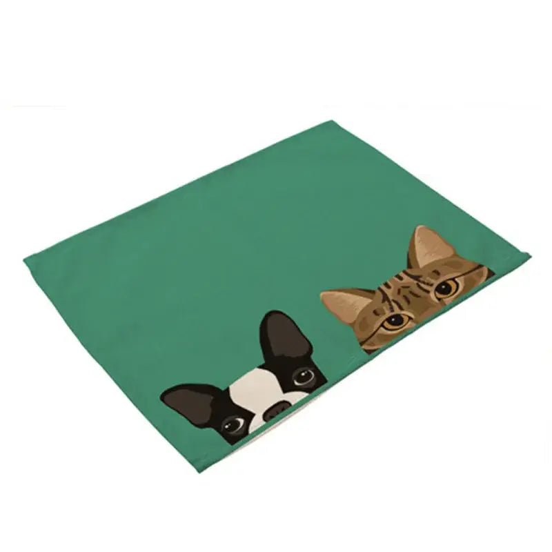Cartoon dog pattern cotton linen table mats dining room set of 4