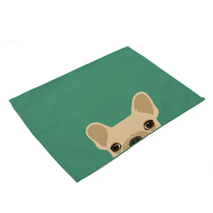Cartoon dog pattern cotton linen table mats dining room set of 4
