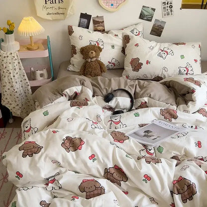 Cartoon dog printed cream comforter bedding set for bedroom