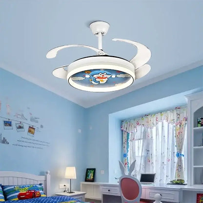Cartoon doraemon white ceiling fan light bedroom smart remote control
