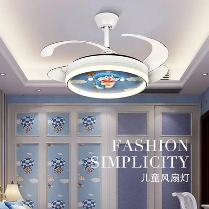 Cartoon doraemon white ceiling fan light bedroom smart remote control