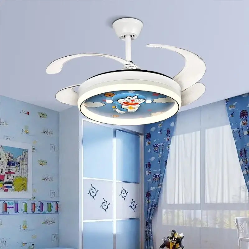Cartoon doraemon white ceiling fan light bedroom smart remote control
