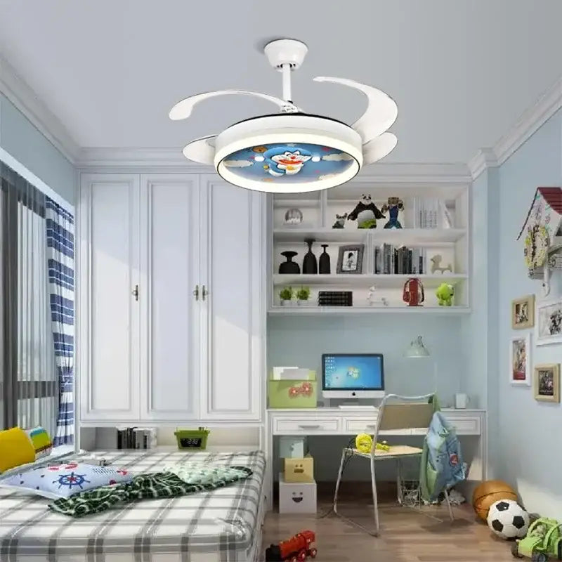 Cartoon doraemon white ceiling fan light bedroom smart remote control