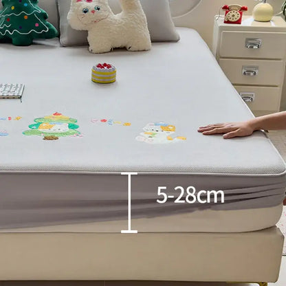 Cartoon embroidered fitted sheet light gray bedroom mattress pad