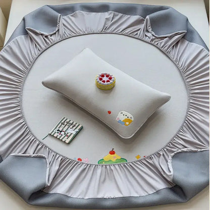 Cartoon embroidered fitted sheet light gray bedroom mattress pad