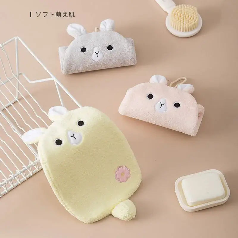 Cartoon embroidery hanging cow hand towel pink & gray kitchen mitt