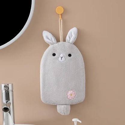 Cartoon embroidery hanging cow hand towel pink & gray kitchen mitt