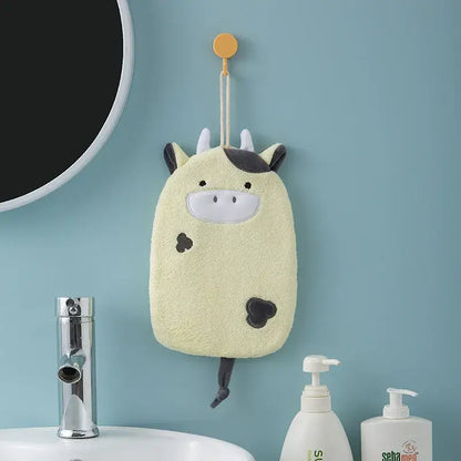 Cartoon embroidery hanging cow hand towel pink & gray kitchen mitt