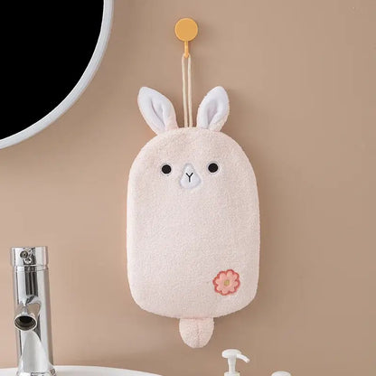 Cartoon embroidery hanging cow hand towel pink & gray kitchen mitt