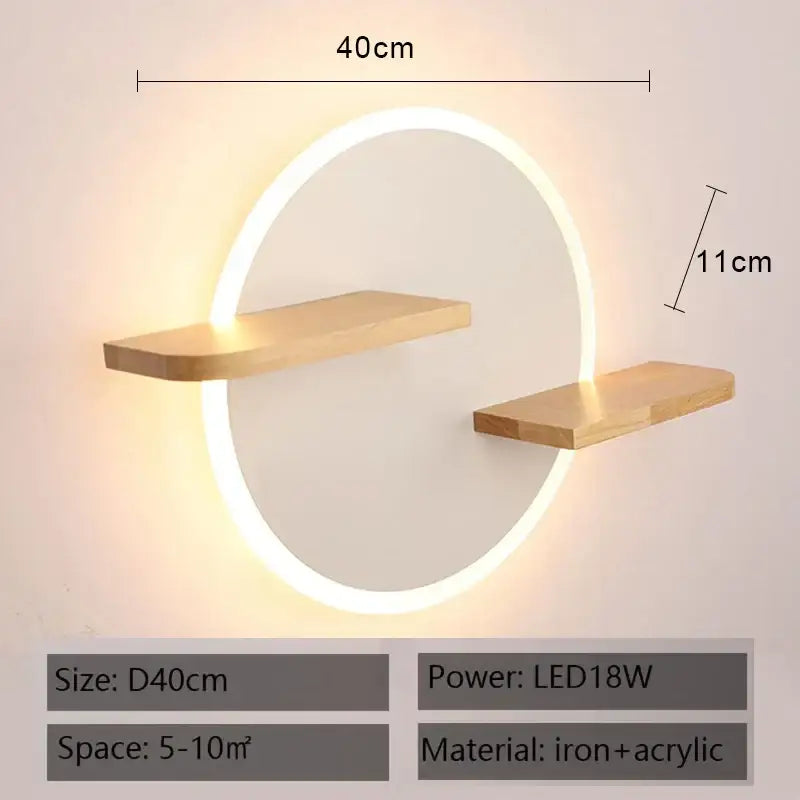 Cartoon figurine led wall lamp for bedroom with wooden shelf