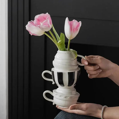 Cartoon folding cup black & white ceramic vase living room decor