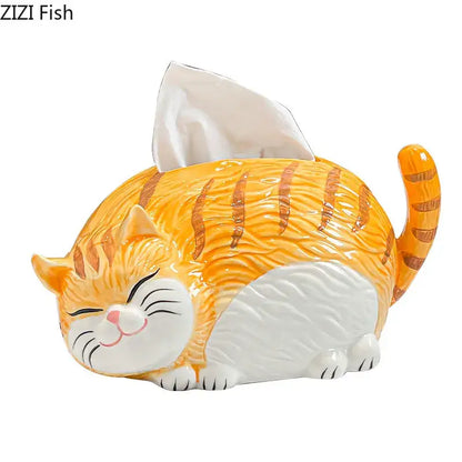 Cartoon ginger cat ceramic tissue box bedroom desk decor