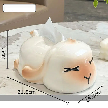 Cartoon ginger cat ceramic tissue box bedroom desk decor